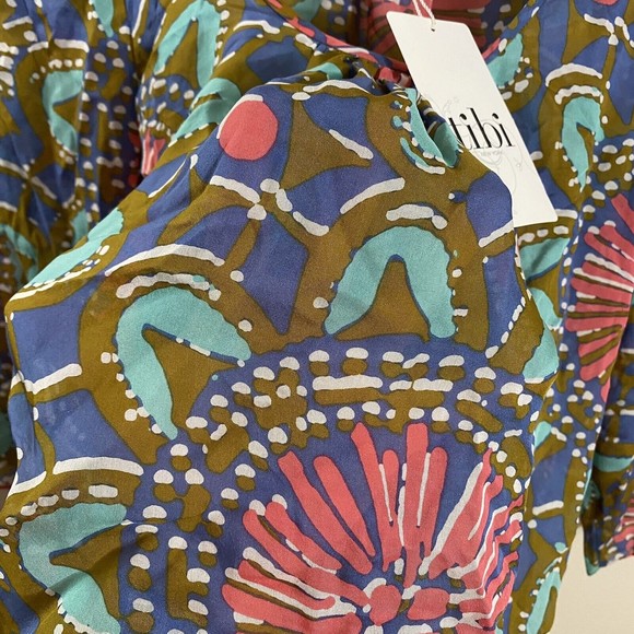 NWT Tibi NY 100% silk multicolor 3/4 sleeve sheer tunic top beach cover up sz M - Picture 8 of 9